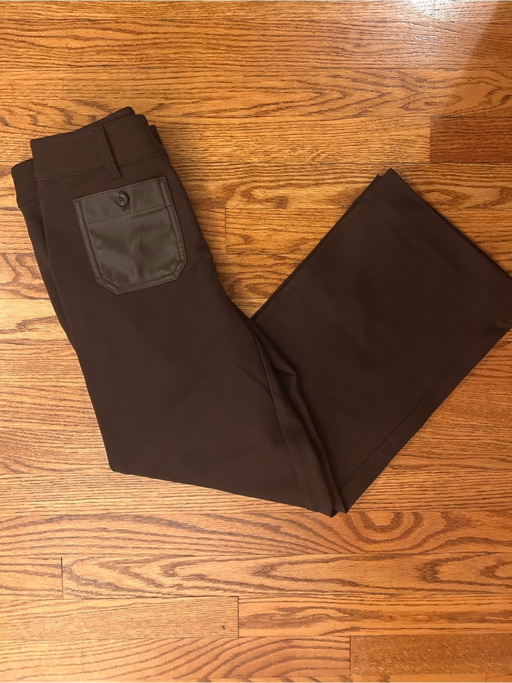 NWT LOFT Petite Wide Leg Brown Pants Faux Leather Pocket Detail Size 2P